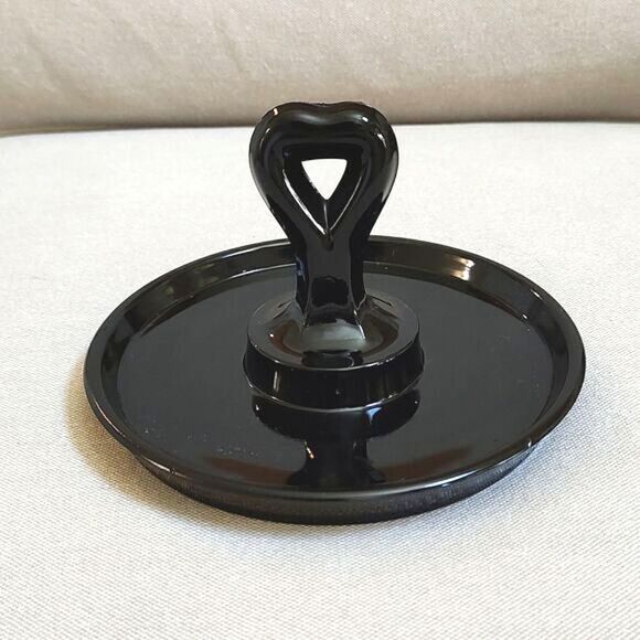 LE Smith Black Glass Tidbit Tray Serving Trinket Dish Heart Shaped Handle - Picture 1 of 8